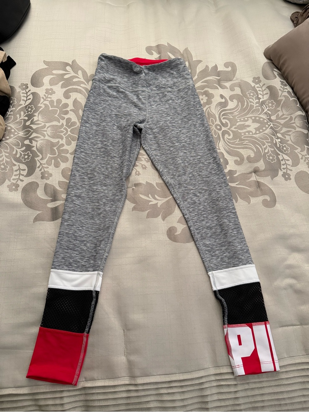 PINK Victoria's Secret Grey Leggings with Red and Black Accents